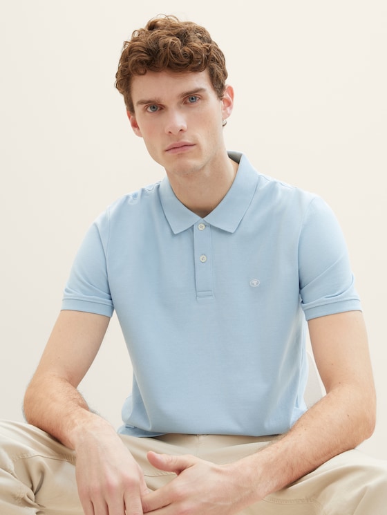 Polo piqué en coton par Men, washed out middle blue