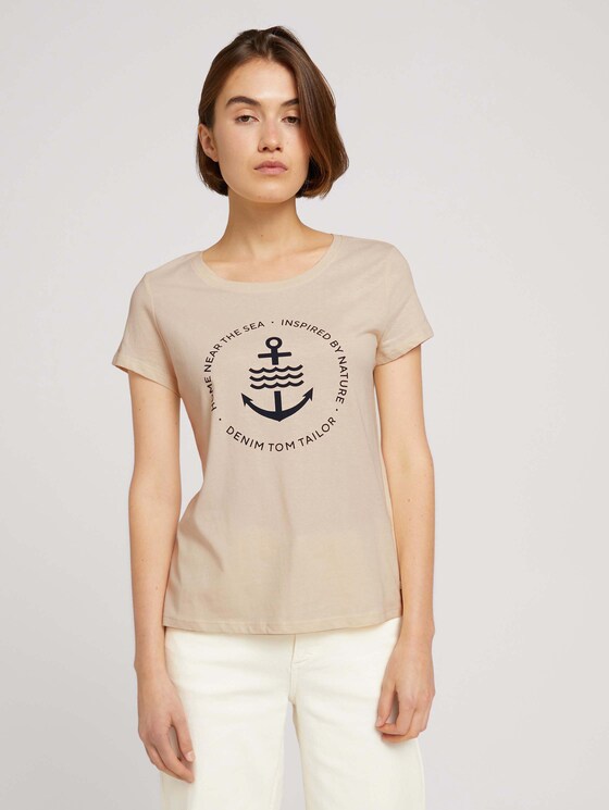 T-Shirt mit Logo-Print aus nachhaltiger Baumwolle - Frauen - soft creme beige T-Shirt mit Logo-Print aus nachhaltiger Baumwolle - Frauen - soft creme beige - 1 - TOM TAILOR Denim