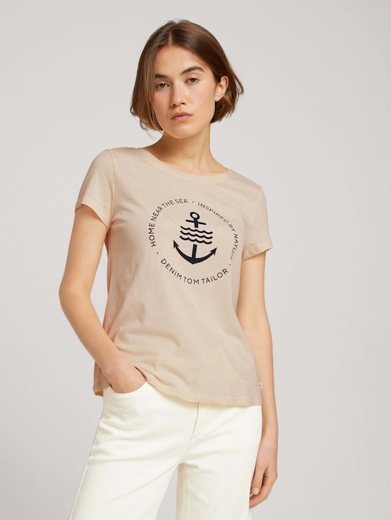 T-Shirt mit Logo-Print aus nachhaltiger Baumwolle - Frauen - soft creme beige - 5 - TOM TAILOR Denim