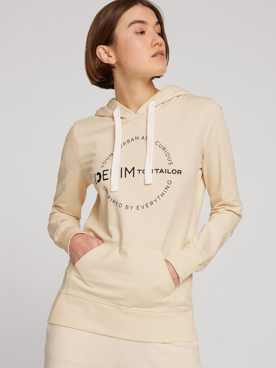 Hoodie mit Logo-Print - Frauen - soft creme beige - 5 - TOM TAILOR Denim