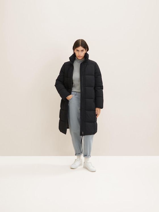Regular-fit quilted coat with a detachable scarf - REPREVE Our Ocean