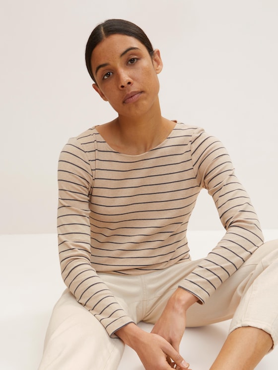 Overhemd met lange mouwen en strepen door Women, beige anthracite stripe