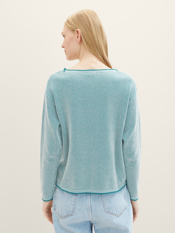 Loose fit knitted jumper made from organic cotton by Women, teal bubble structure