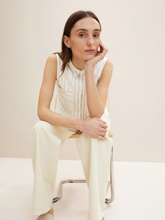 Mouwloze blouse met linnen