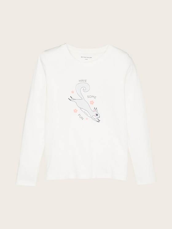 Shirt met lange mouwen en motiefprint door Mini Girls, Whisper White
