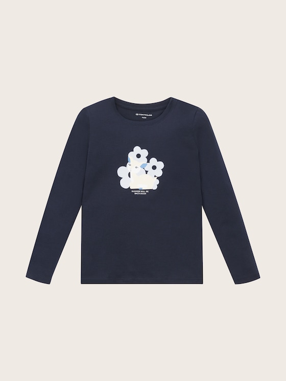 Shirt met lange mouwen en motiefprint door Mini Girls, sky captain blue
