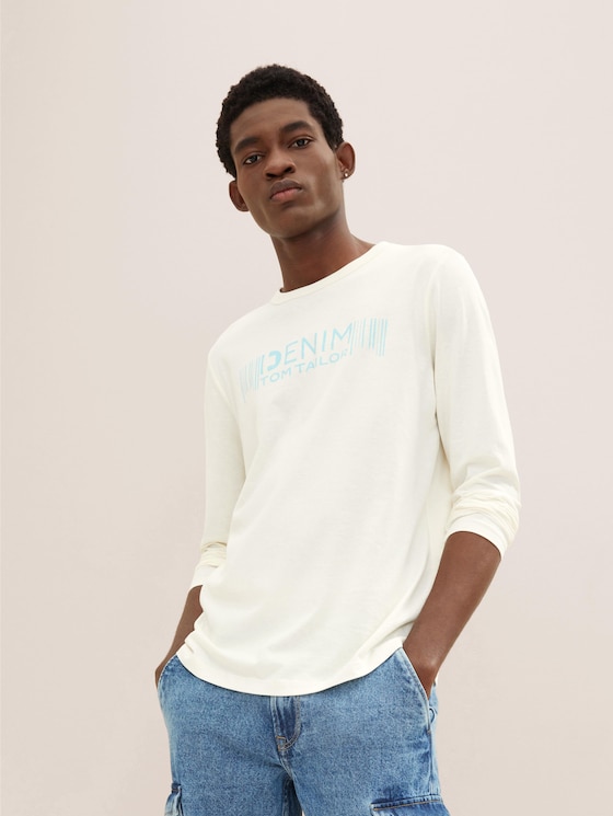 Shirt met lange mouwen en logoprint door Denim Male, Soft Light Beige