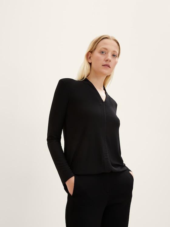 Shirt met lange mouwen en V-hals door Women, deep black