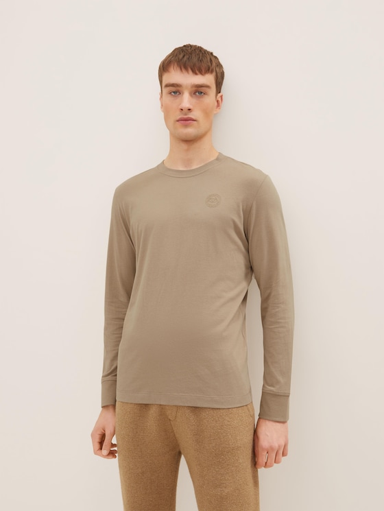 Top à manches longues avec logo imprimé par Men, Quarry Beige