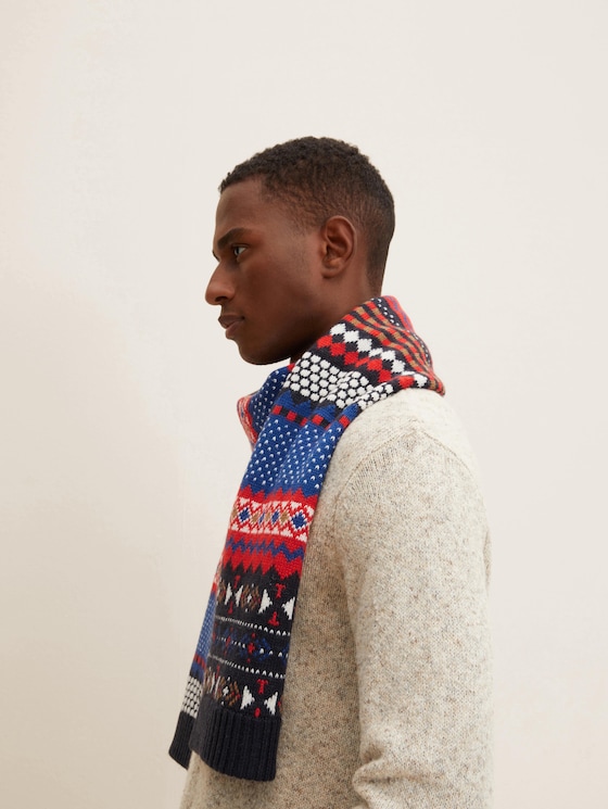 Gebreide sjaal met patroon door Men, navy red allover jacquard