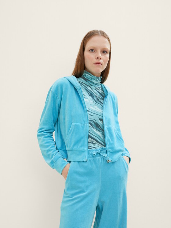 Sweatjacke in Samt-Optik
