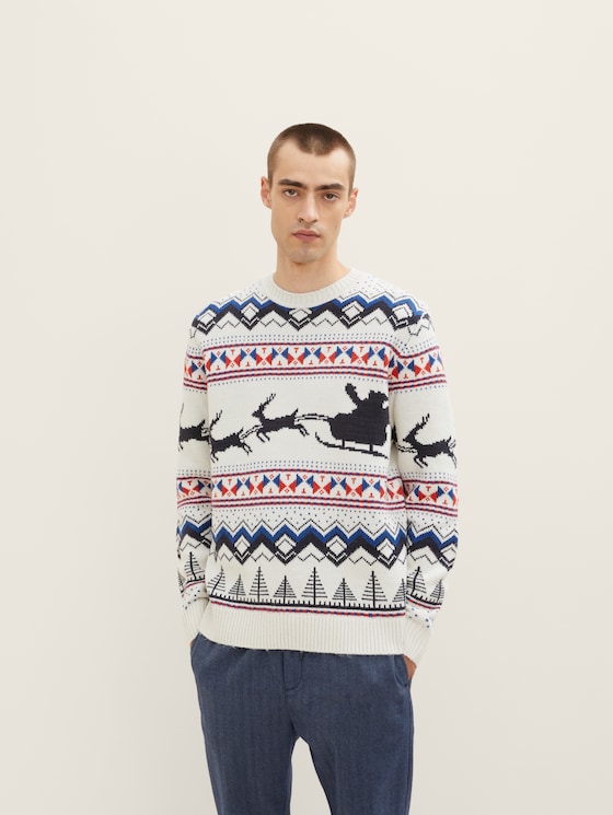 Strickpullover mit Weihnachtsmotiv von Men, white based christmas jacquard