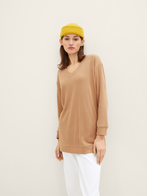 Langes Sweatshirt mit Rippstruktur