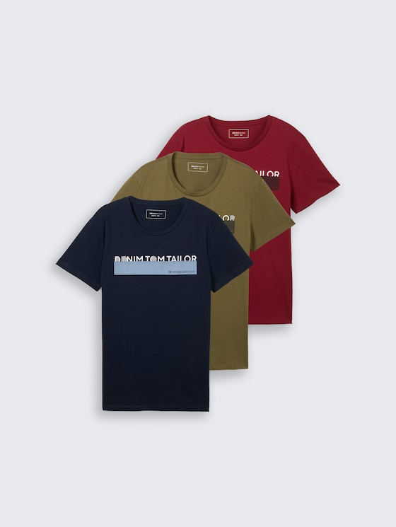 T-Shirt mit Print im 3er-Pack von Denim Male, Dry Greyish Olive