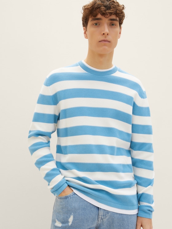 Gestreifter Strickpullover von Denim Male, blue white block stripe
