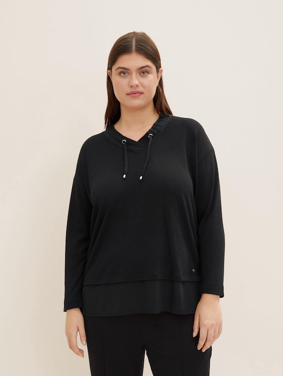 Plus - long-sleeved shirt with a V-neckline