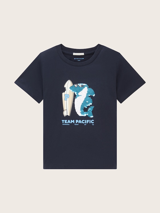 T-shirt met omkeerbare pailletten door Mini Boys, sky captain blue