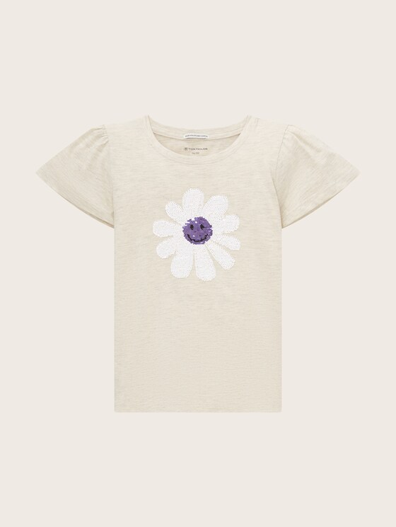 T-shirt met omkeerbare pailletten door Mini Girls, creme beige melange