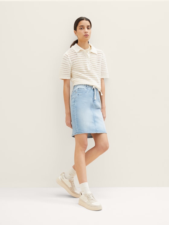 Jeansrok met koord door Women, Light Stone Blue Denim