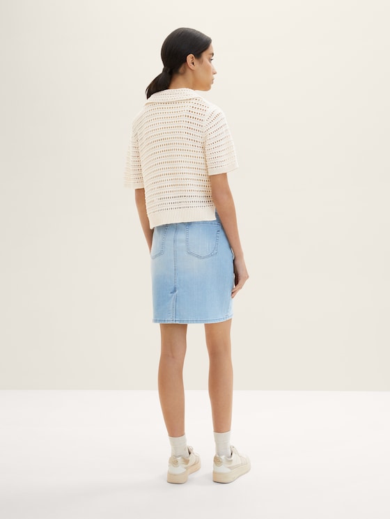 Jeansrok met koord door Women, Light Stone Blue Denim