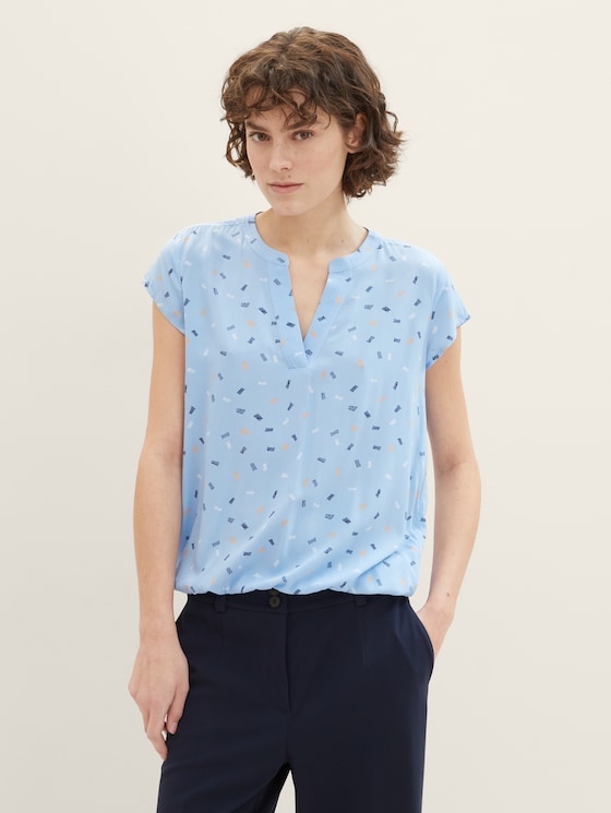 Patterned blouse with LENZING (TM) ECOVERO (TM) by Women, blue multicolor minimal