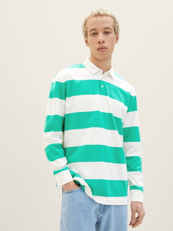 Striped long-sleeved polo shirt