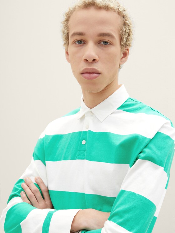Striped long-sleeved polo shirt