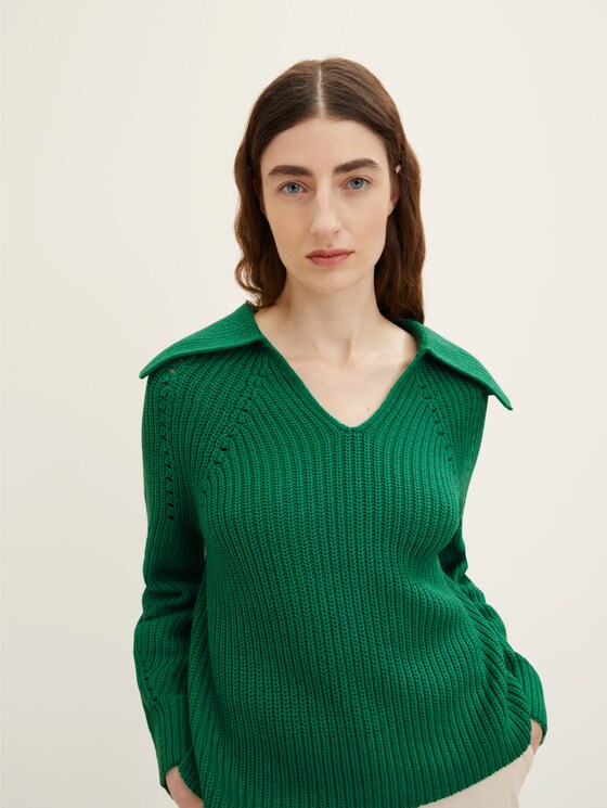 Strickpullover mit Troyer Kragen