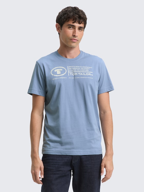 T-shirt with a logo print by Men, Greyish Mid Blue