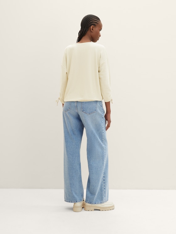 Loose Fit Langarmshirt mit Raffärmeln von Denim Female, small green white stripe