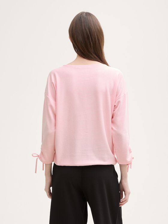 Loose Fit Langarmshirt mit Raffärmeln von Denim Female, pink white stripe