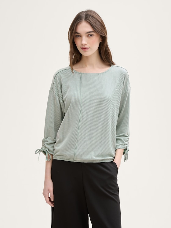 Loose fit shirt met lange mouwen en gerimpelde mouwen door Denim Female, green white small stripe