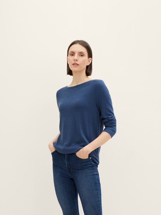 T-shirt met strik door Women, dark denim blue melange