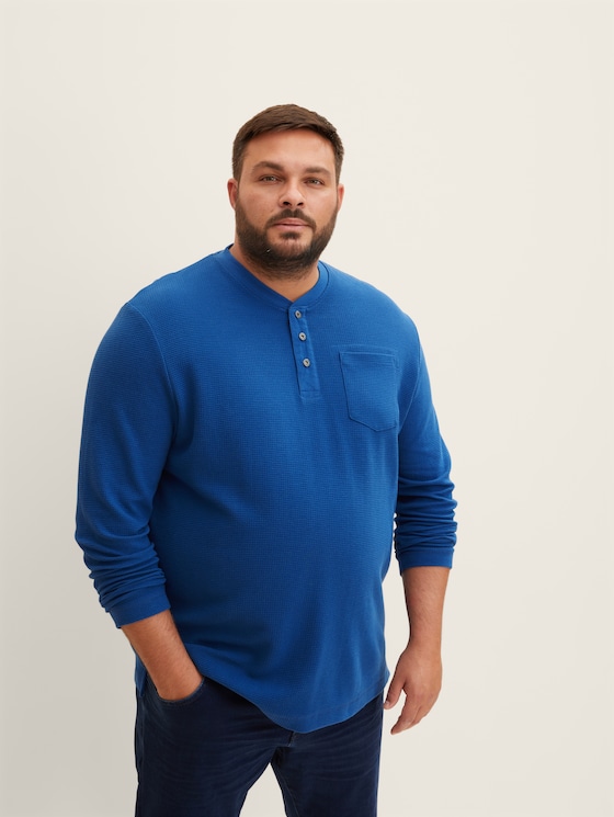 Plus - Henley shirt with a waffle texture
