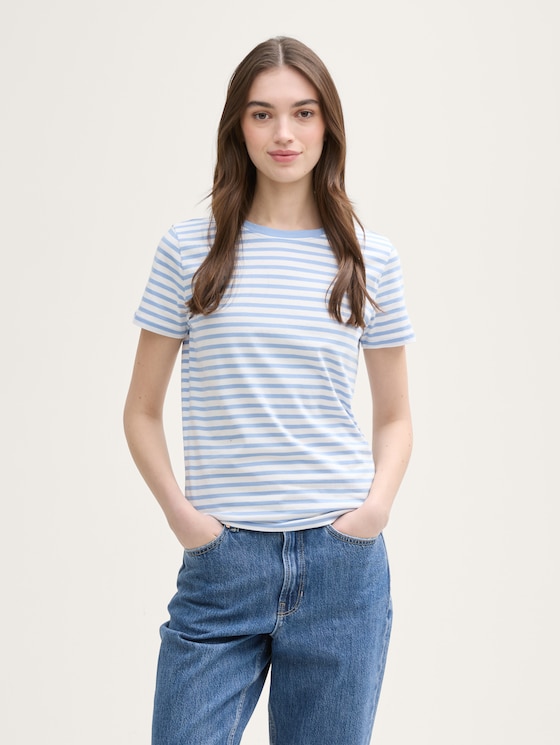 T-Shirt mit Streifenmuster von Denim Female, white light blue stripe