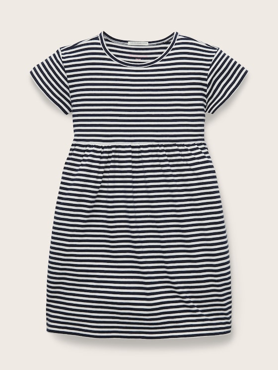 Jurk van gedessineerde tricot door Mini Girls, dark blue off white stripe