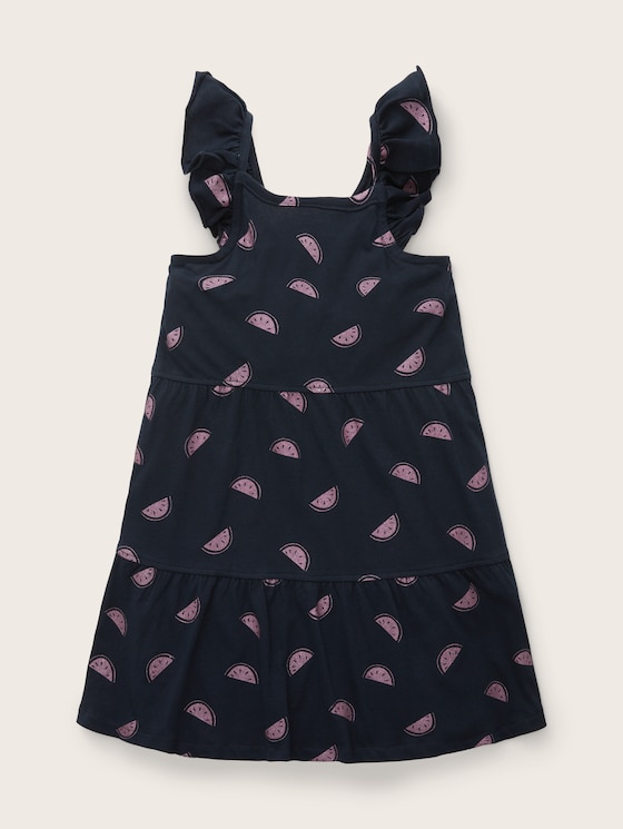 Jurk met allover print door Mini Girls, dark blue pink melon print
