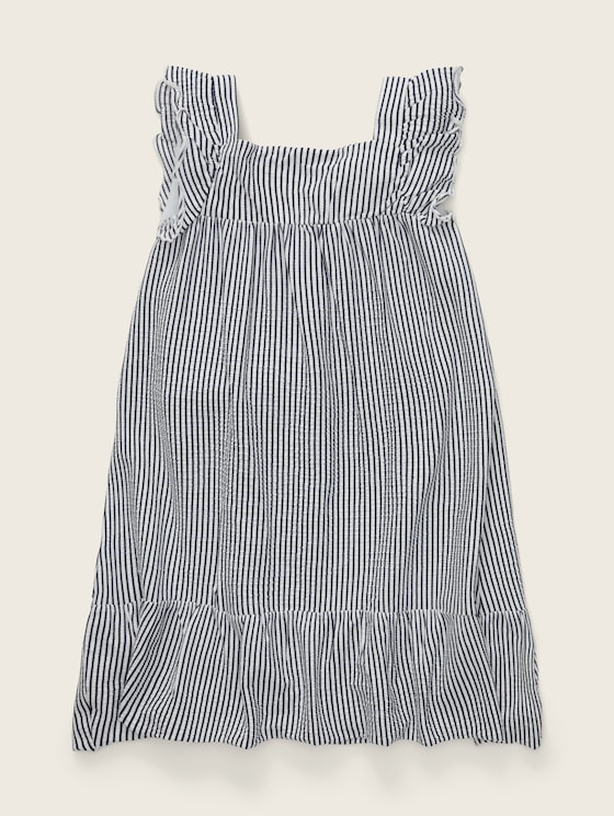 Jurk met volant door Mini Girls, vertical off white blue stripe