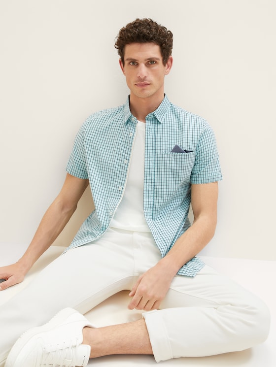 Shirt met korte mouwen, geruit door Men, turquoise navy check