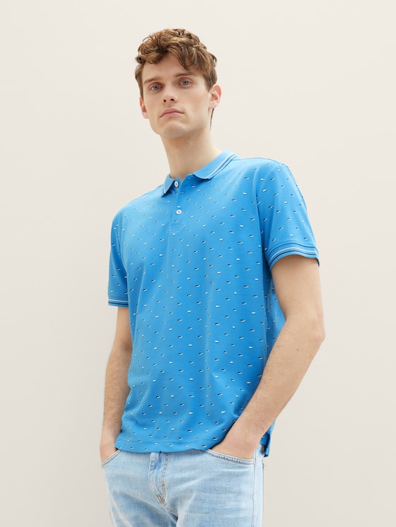 Poloshirt met allover-print door Men, blue minimal flag design
