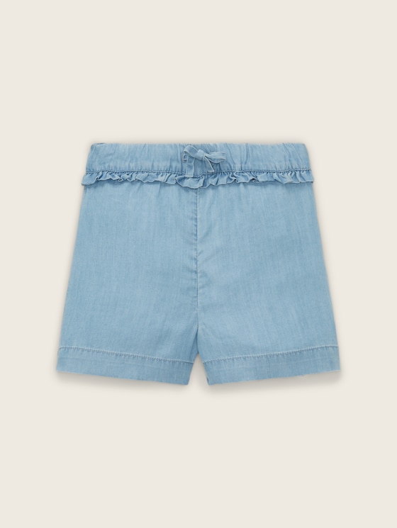 Jeansshort met elastische tailleband door Mini Girls, light stone bright blue denim