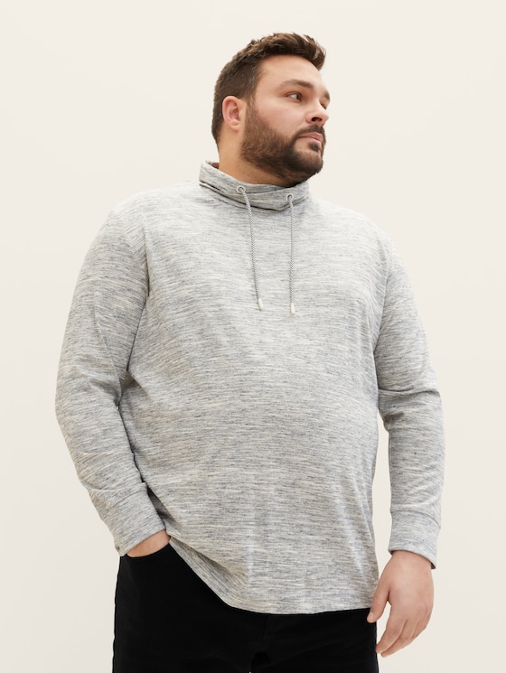 Plus - Shirt met lange mouwen in gemêleerde look door Men Plus Size, vintage beige navy inject