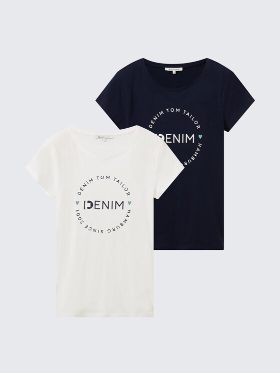 T-shirt met print in een 2-pack door Denim Female, sky captain blue
