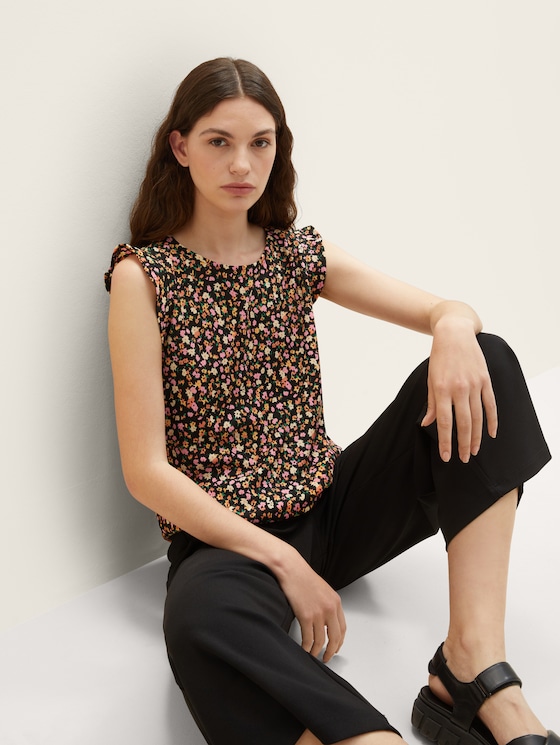 Top met volantmouwen door Denim Female, black flower print