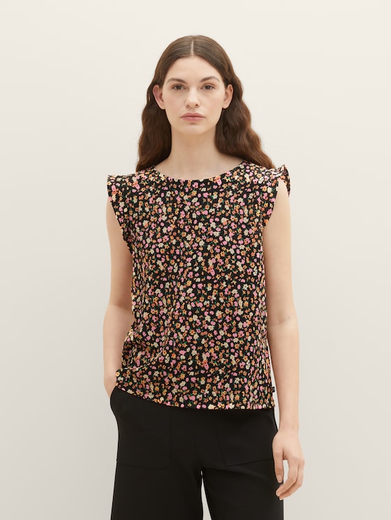Top met volantmouwen door Denim Female, black flower print