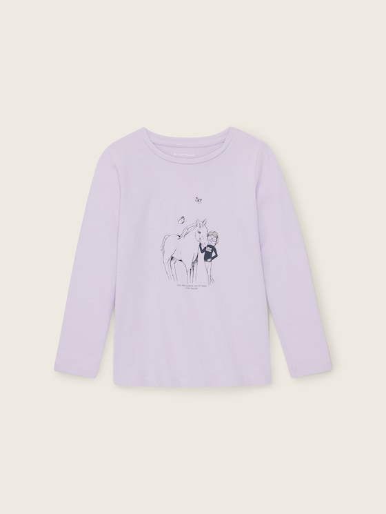Shirt met lange mouwen en motiefprint door Mini Girls, lilac sky