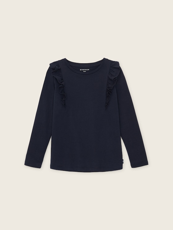 Shirt met lange mouwen en ruches door Mini Girls, sky captain blue