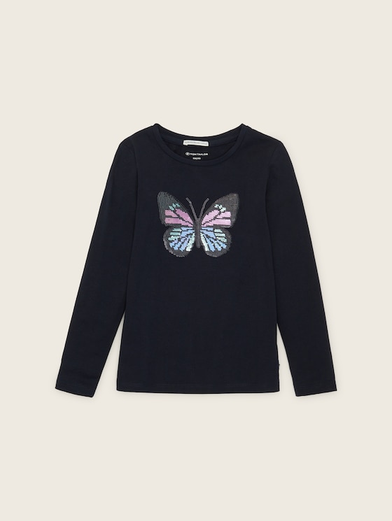 Shirt met lange mouwen en kleine borduursels door Mini Girls, sky captain blue