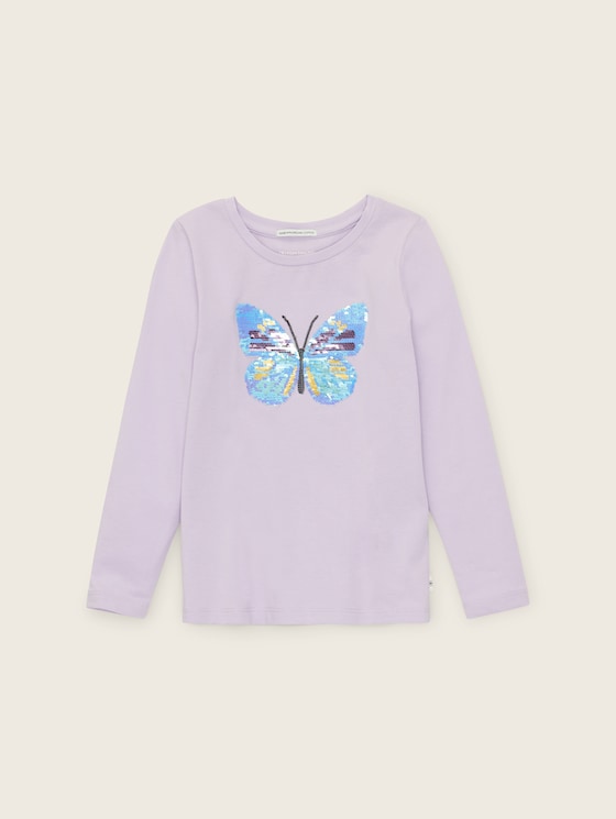 Shirt met lange mouwen en kleine borduursels door Mini Girls, lilac sky