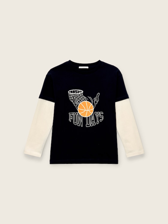 Dubbellaags shirt met lange mouwen door Mini Boys, sky captain blue